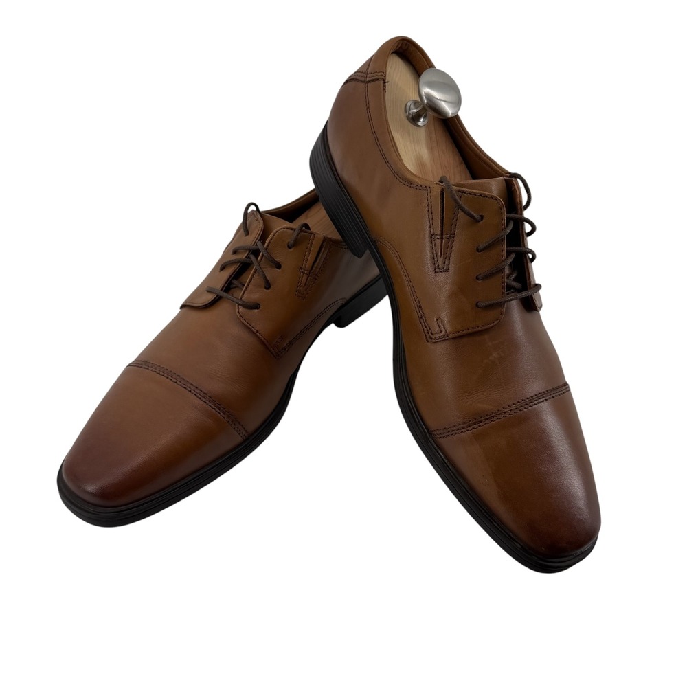 Clarks Tilden Cap Mens Dark Tan Leather Oxford Dress Shoes Size 10 W Worn Once